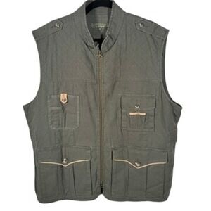 JL Powell Mens Utility Vest Olive Green Quilted Shoulders Pockets Size XL‎